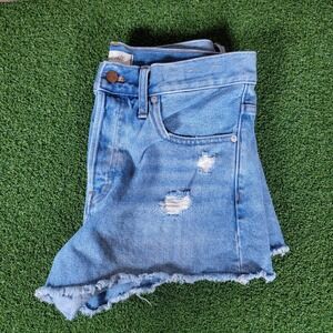 Madewell Relaxed Denim Shorts Distressed Frayed Hem Light Wash Size 28‎